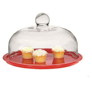 Chasseur Red Cake Platter & Glass Dome