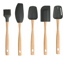 Load image into Gallery viewer, Chasseur Caviar Black Silicone Utensil Set with Wooden Handle
