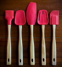 Load image into Gallery viewer, Chasseur Red Silicone Utensil Set with Wooden Handle
