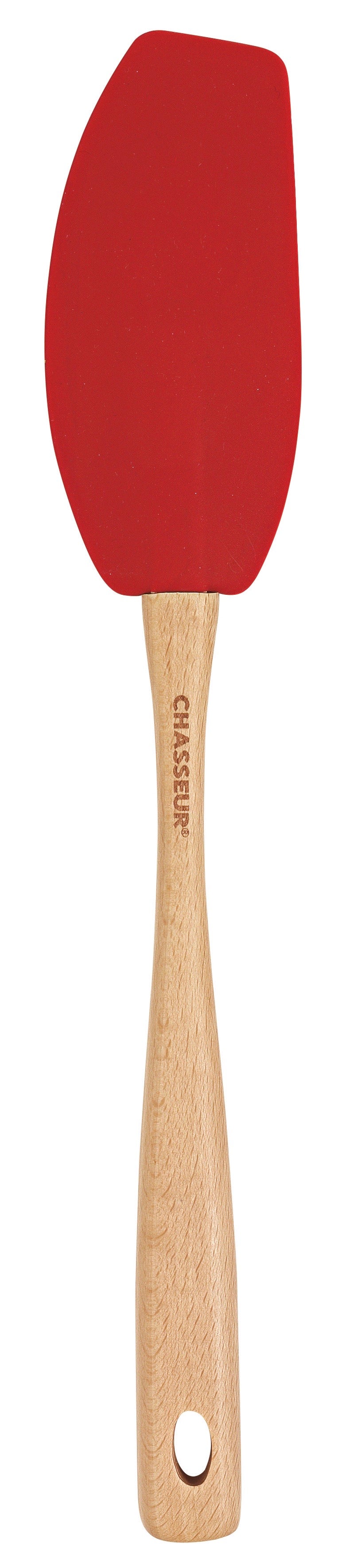 Chasseur Red Silicone Curved Spatula with Wooden Handle