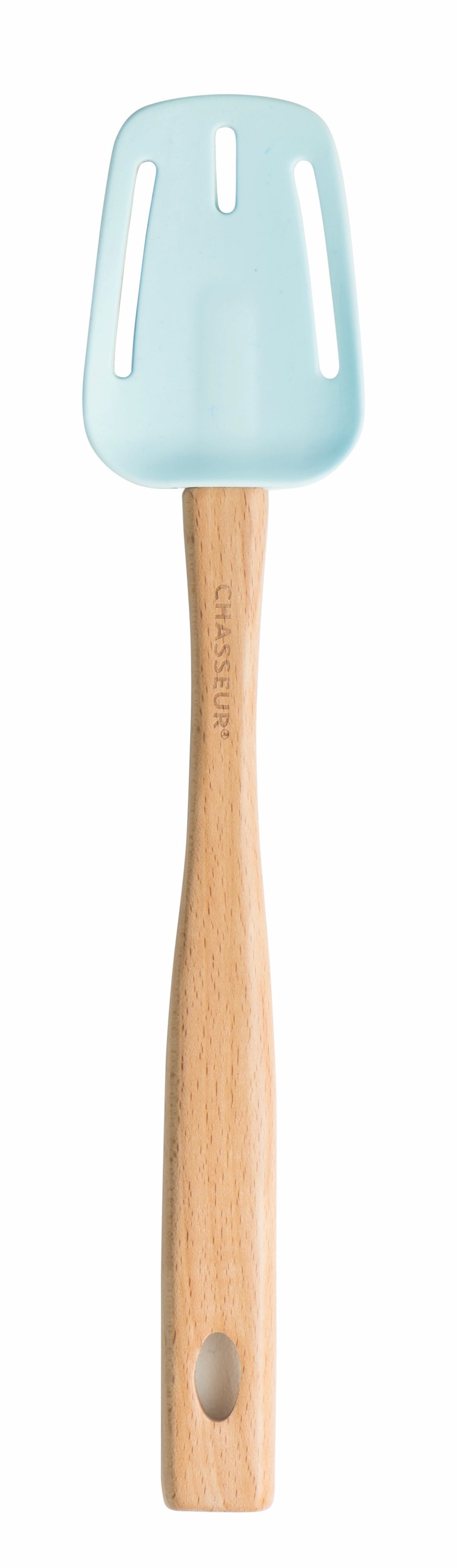 Chasseur Duck Egg Blue Silicone Slotted Spoon with Wooden Handle