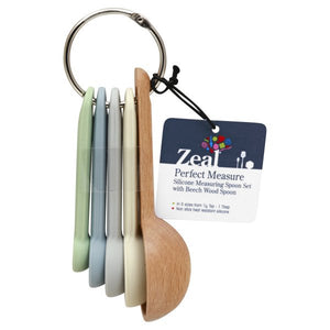 Zeal Silicone Measuring Spoon Set With Beach Wood Spoon